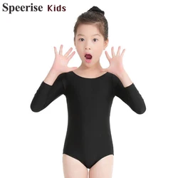 Costume da ballo per bambini Costume da balletto per il corpo per ginnastica per ragazze adolescenti Nylon Spandex manica lunga danza sportiva girocollo