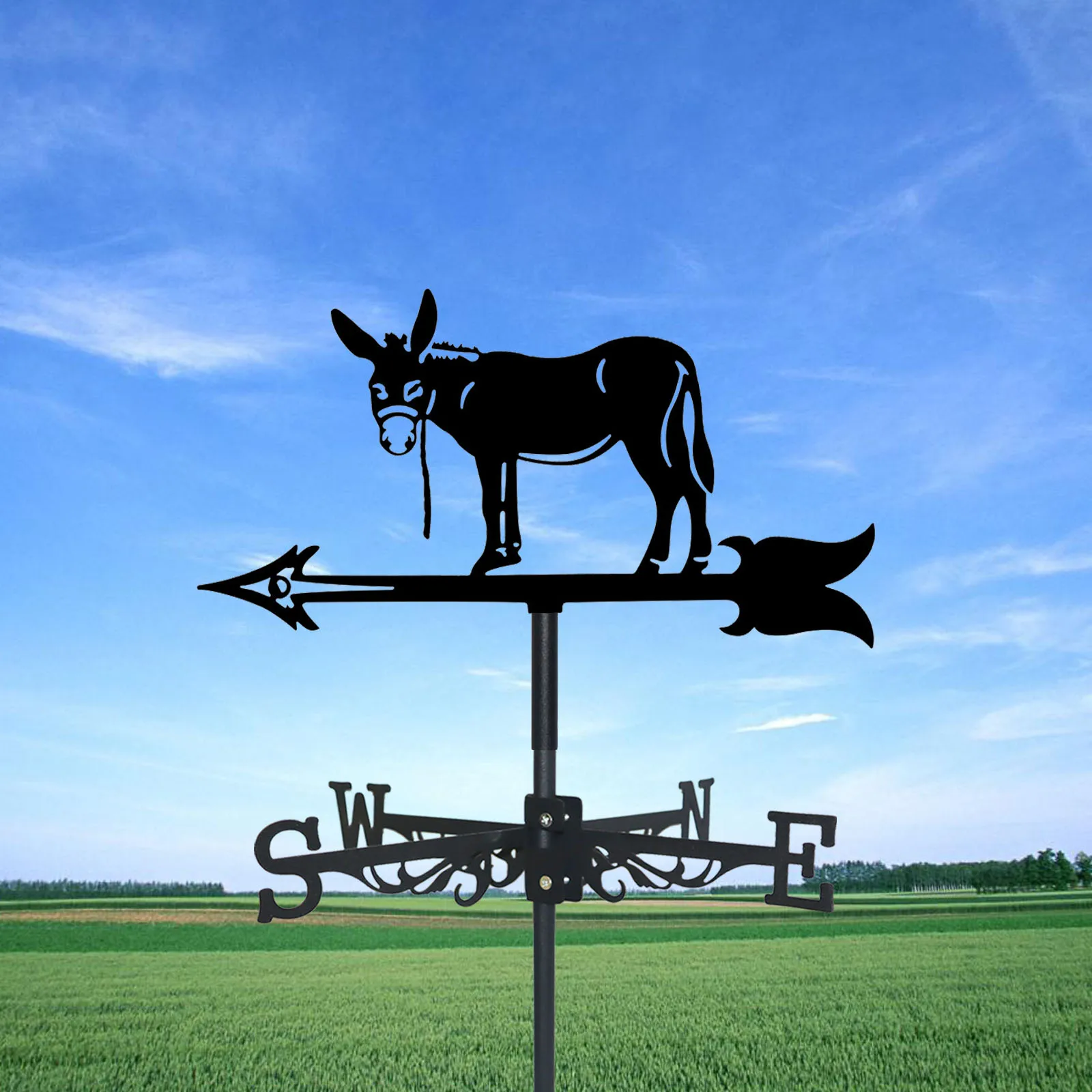 1 Pc Donkey Wind Vane Black Metal Garden Outdoor Decoration Art For Yards And Farms