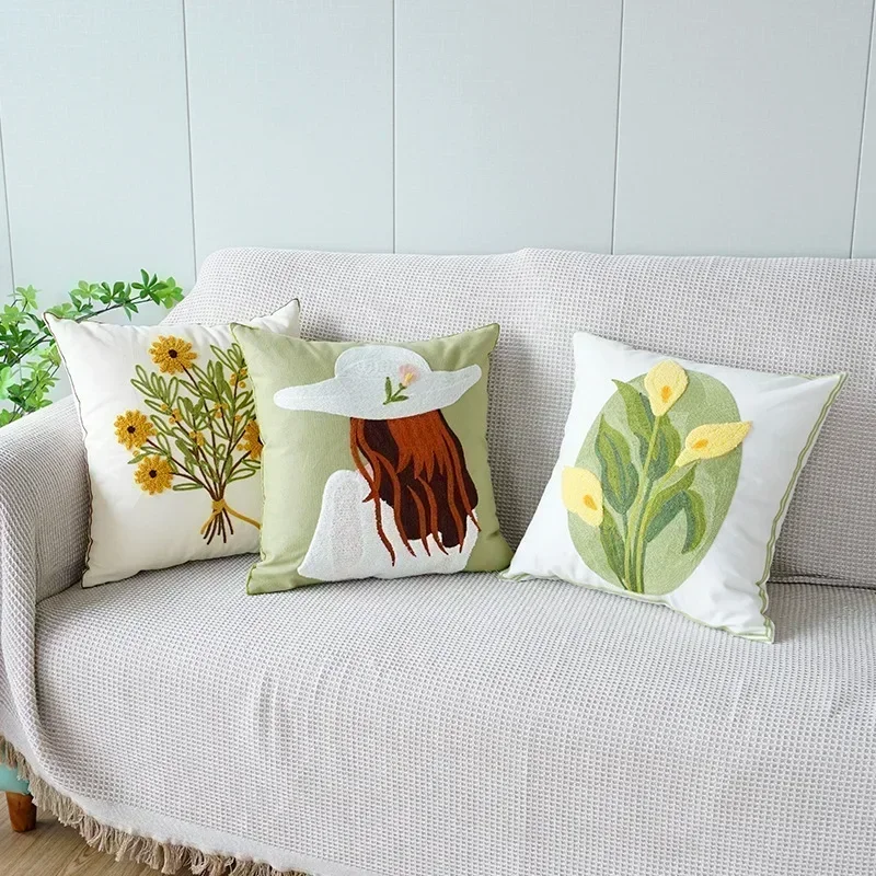 45x45cm Pillowcase Embroidery Flowers Pillow Cover Flower Decorative Pillows Throw Pillow Cases Sofa Living Room Home Decor