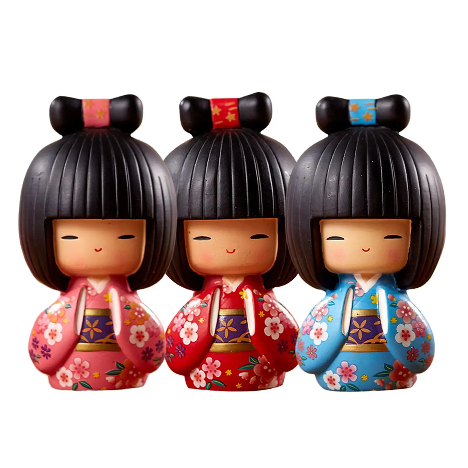 Kimono Kokeshi Doll Girls Hand Painting Miniature Sculpture Asian for Garden Desktop Decorative Birthday Gift
