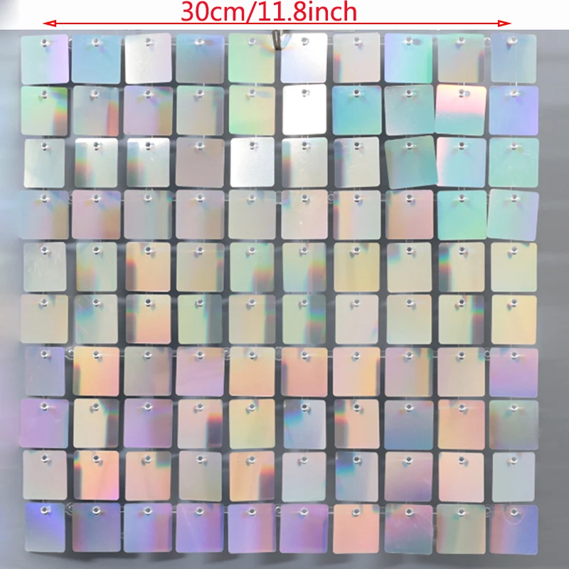 16PCS 30x30cm Square Shimmer Sequin Panel Wall Glitter Birthday Party Background Decorations Backdrop Curtain for Wedding Event