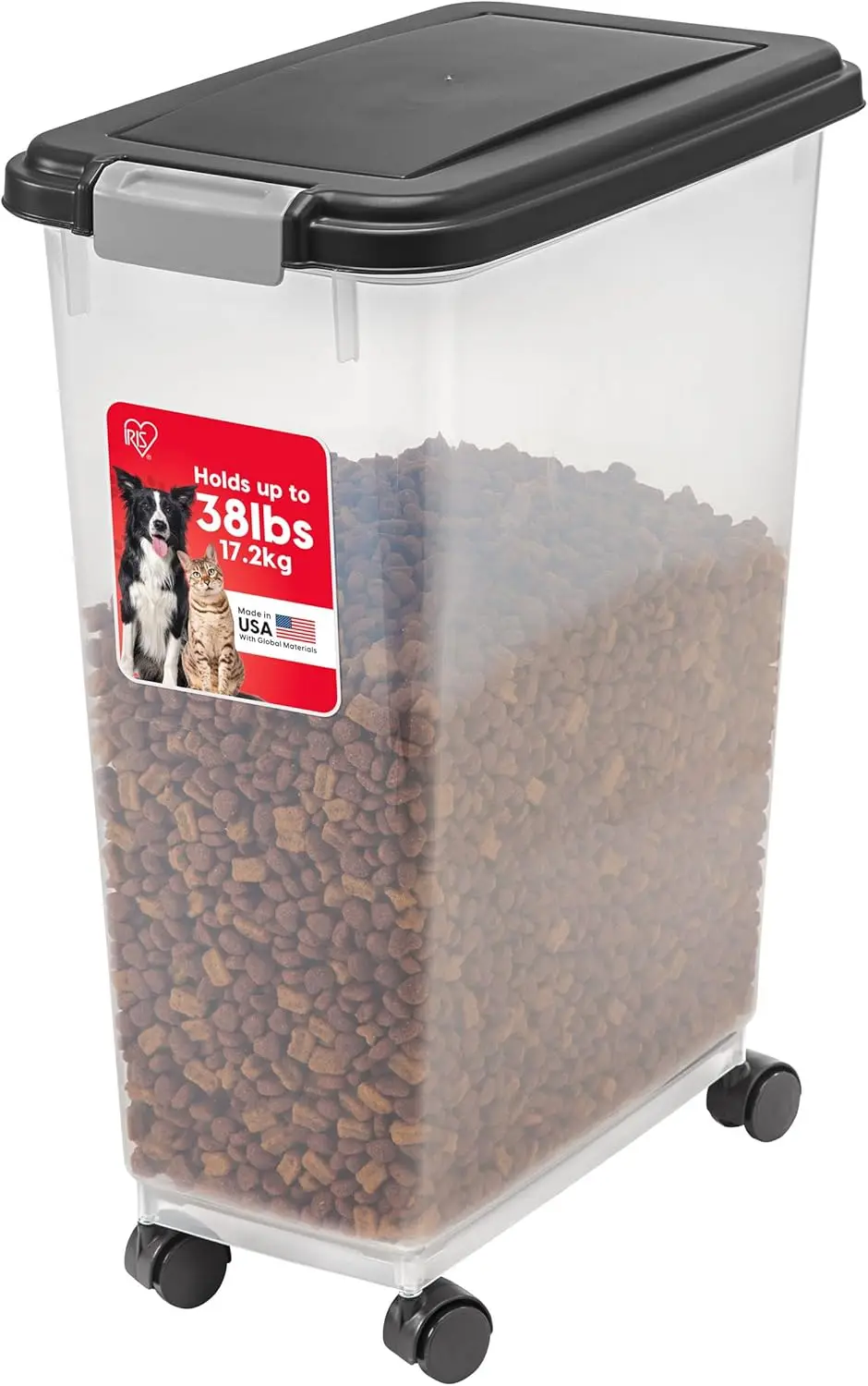 Airtight Dog Food Storage Container, Up to 38 lbs, Attachable Wheels, For Dog Cat Bird and Other Pet Food Storage Bin,