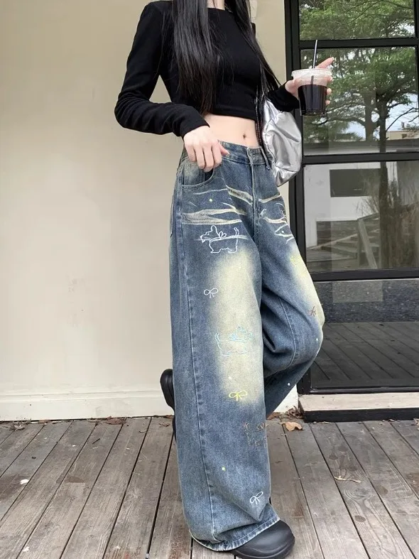 Celana Wanita Jeans Baggy Bahan Tekstur Berkualitas Tinggi Terasa Nyaman untuk Wanita Fashion Panjang Kasual Awet Dipakai