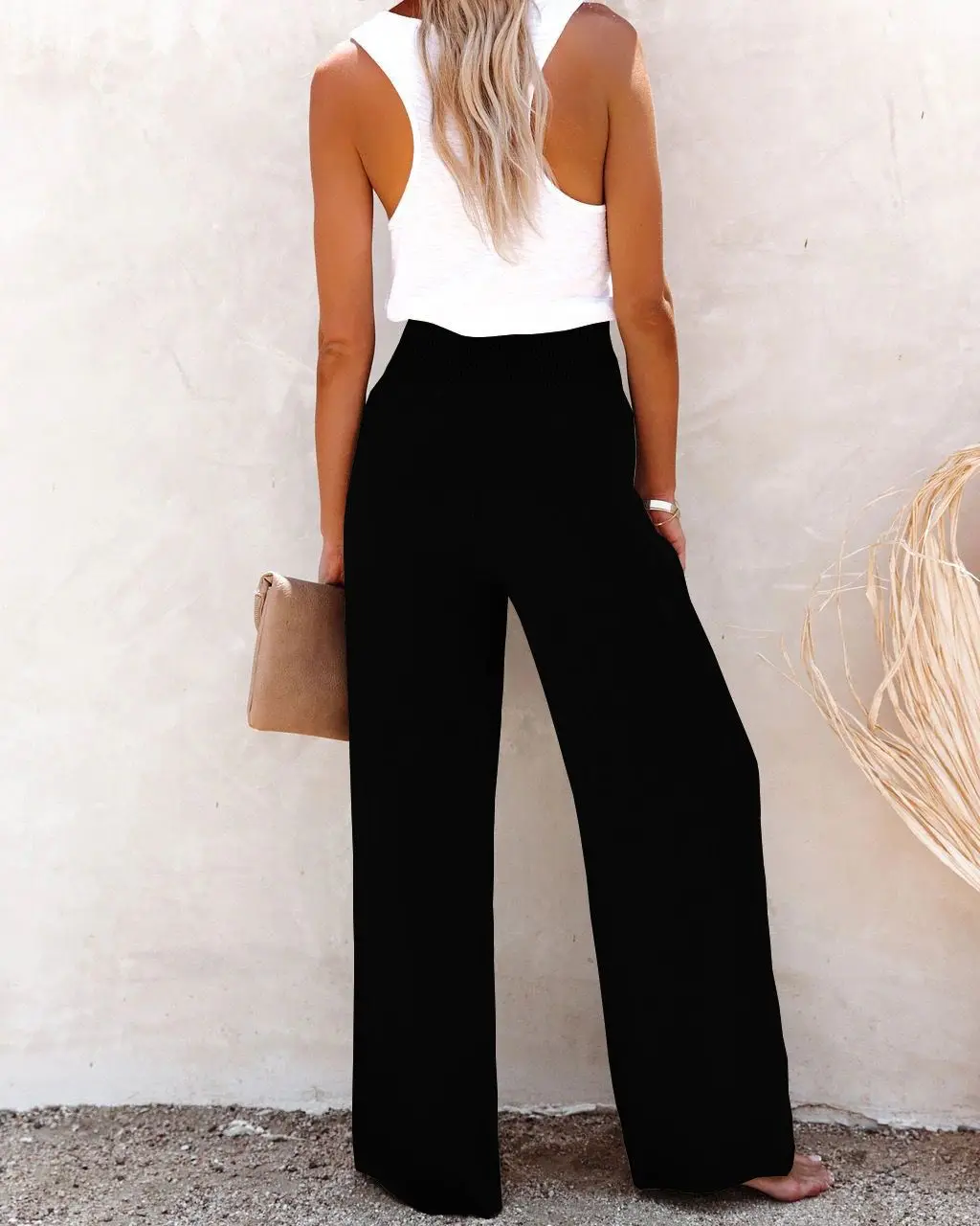 2025 Leisure Pants Women'S Solid Color Pants High Waisted Loose Fitting Wide Leg Pants Button Cut Elastic Casual Pants For Women