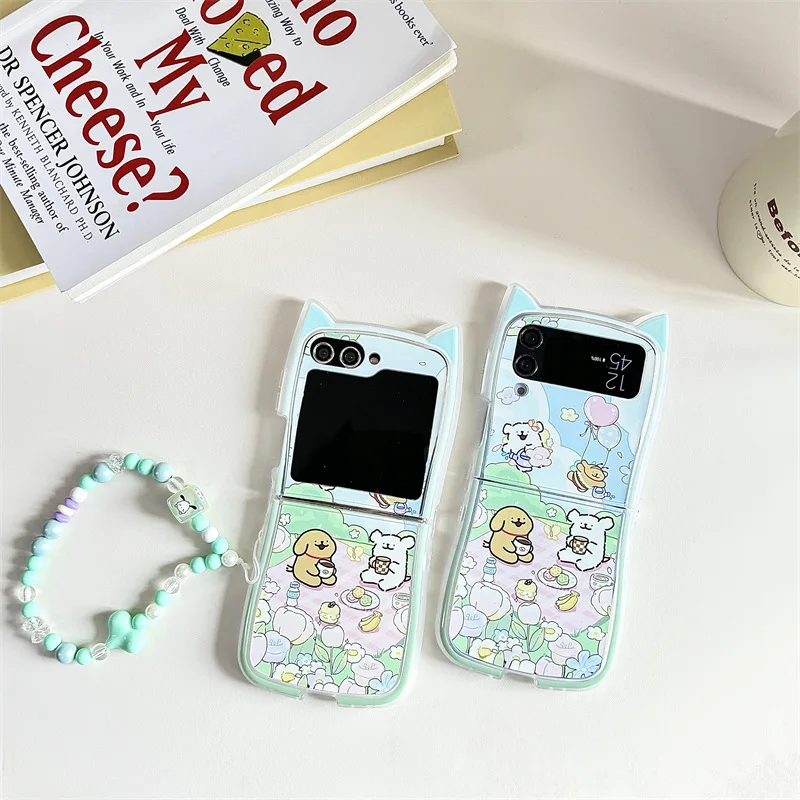 Creative Picnic Dog Phone Case for Samsung Galaxy Z Flip 6 5 4 3 Protective Back Cover for ZFlip4 ZFlip5 ZFlip6 Case Shell