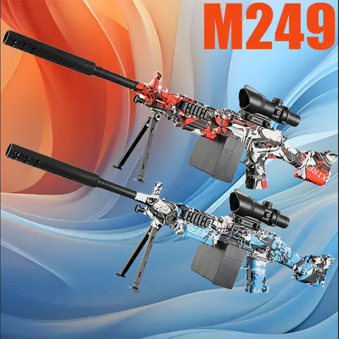 New M249 Electric Continuous-Fire Gel Toy Gun Model for Boys Children's Day Gift with 3.7V Battery and USB Charging Cable