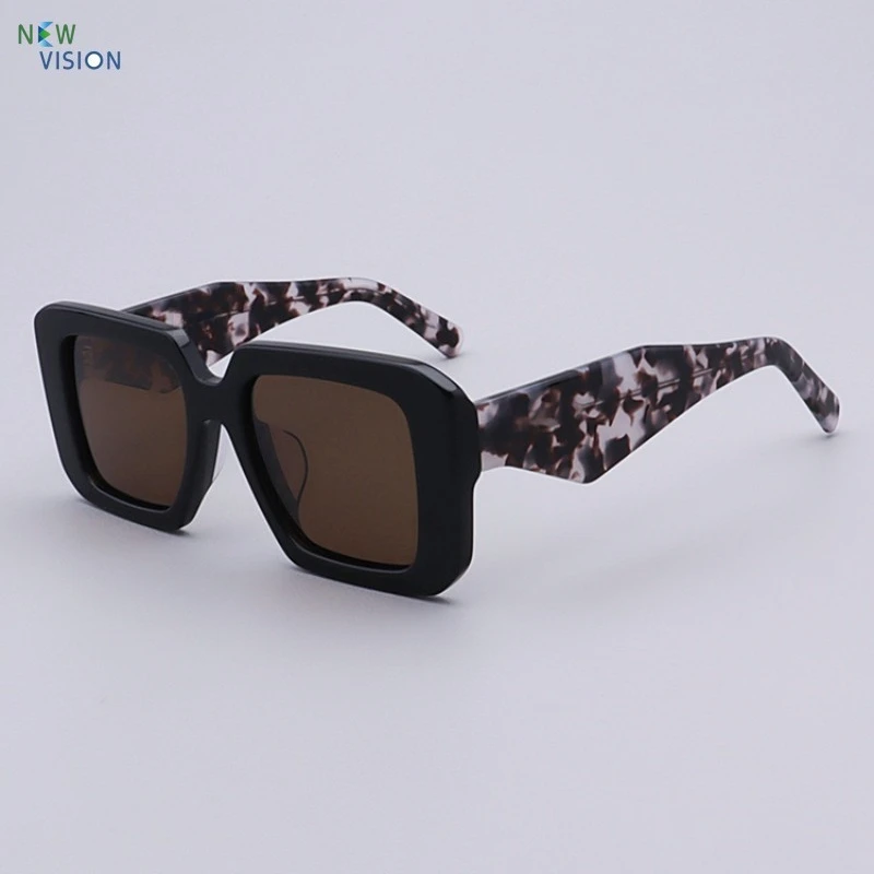 

Luxury Sunglasses for Men High-quality Black Framed Tortoiseshell Polarized Brown Lens Thick Wide Edged UV400 Sun Glasses Women