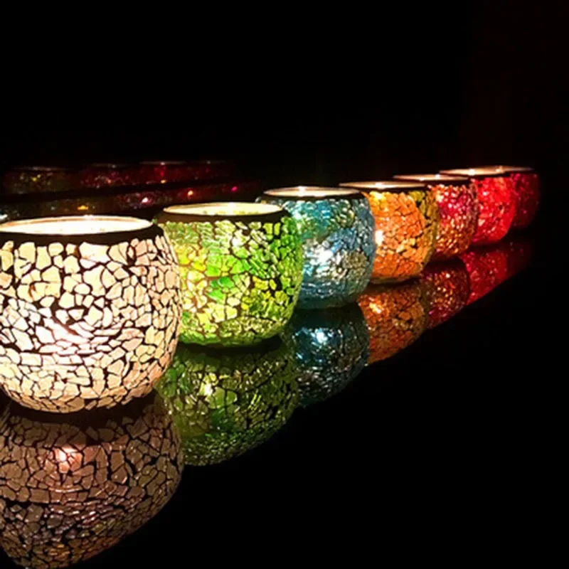 

European Style Glass Mosaic Candle Holder, Wedding Props, Bar Decoration, Stained Glass Candlestick, Fashion, 12 Colors