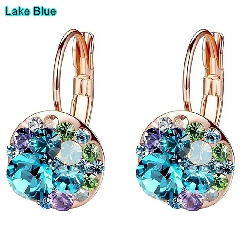 New Fashion Silver Crystals Earrings Leverback Dangle Hoop Earring Party Jewelry for Women Gifts