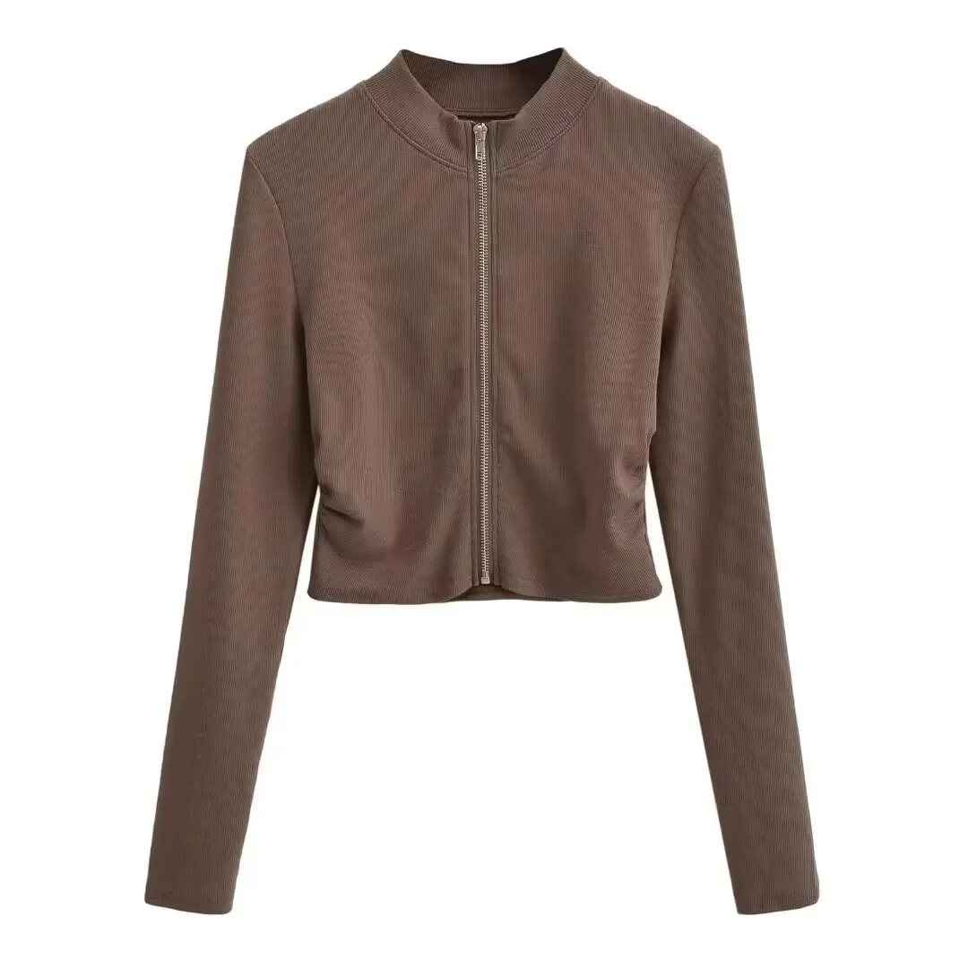 

Slim Fit Zipper Front Stand Collar Street Sle Jaet Women's Base Layer irt Tummy Slimming Long Sve ort Coat