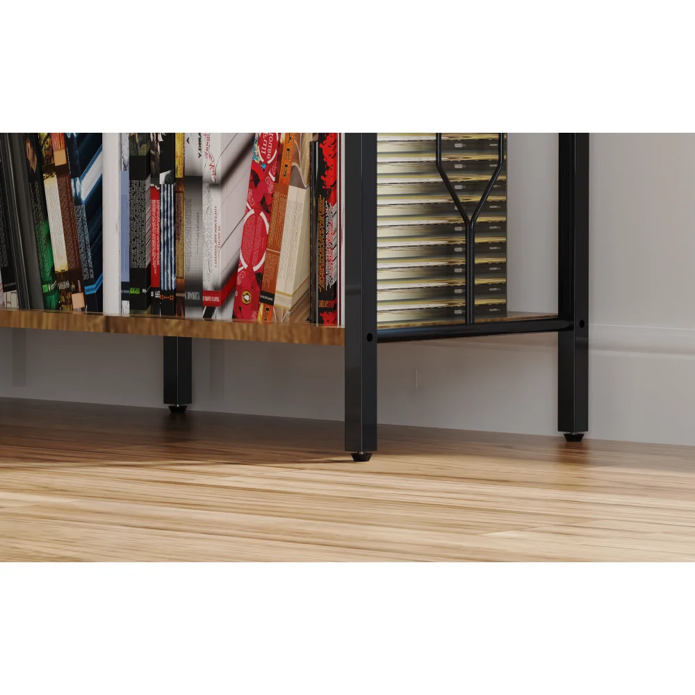 7 Shelf Bookcase Modern High Bookcase Thickened Iron Frame and Thickened Laminate Composition Strong Load-bearing Capacity