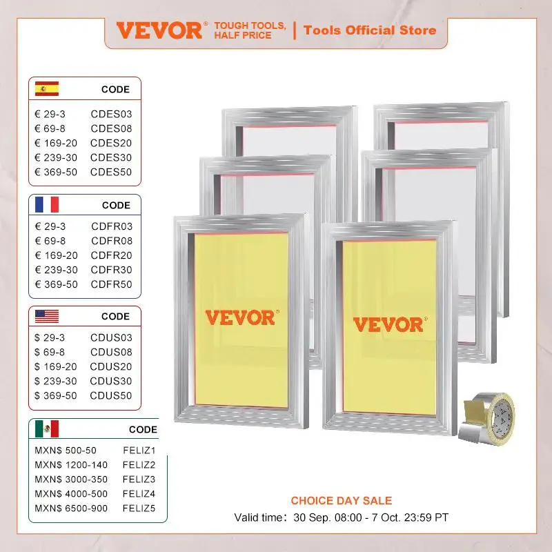 

VEVOR 6 PCs Screen Printing Kit 10x14 inch Aluminum Silk Screen Printing Frames Silk Screen Printing Frame Tension Nylon Mesh