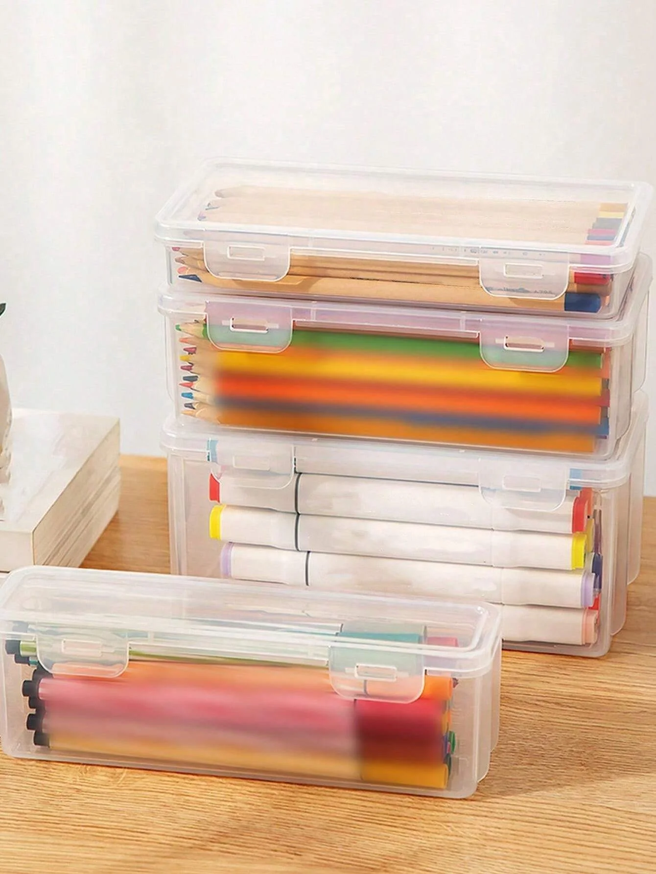 1/3/5pcs Pencil Case Box Transparent Plastic Pencil Box For Students Without Printing Case Supplies Pencil Sundries Storage