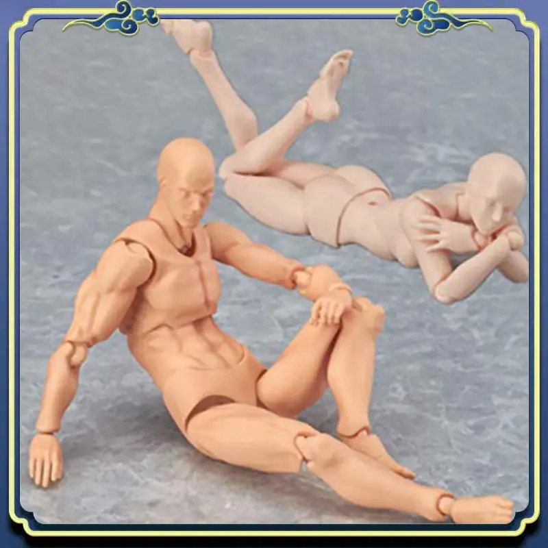 Portable 2X Body Doll, Artists Manikin Blockhead Jointed Mannequin Drawing Figures Male+Female Set (Skin Color)