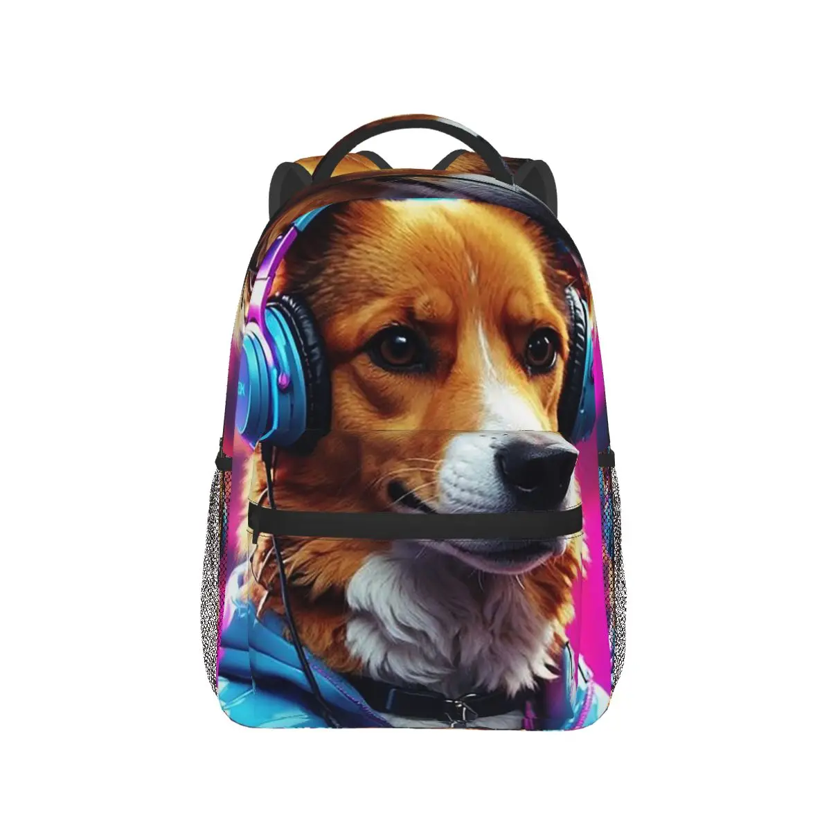Dog Wearing Headphones And Colorful Jacket Backpack Hot Sale Daypack Large Capacity Boys Girls BookBag School Bag Shoulder Bags