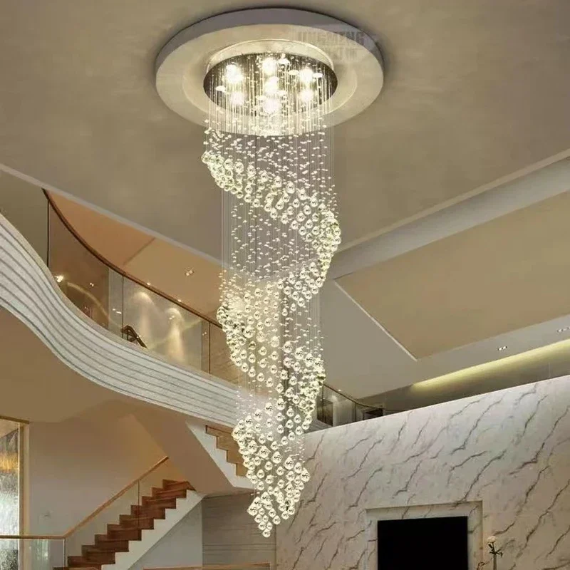 Modern Crystal LED Chandelier for Spiral Interior Design Ladder Luxury Corridor Home Room Decoration Accessories Pendant Light