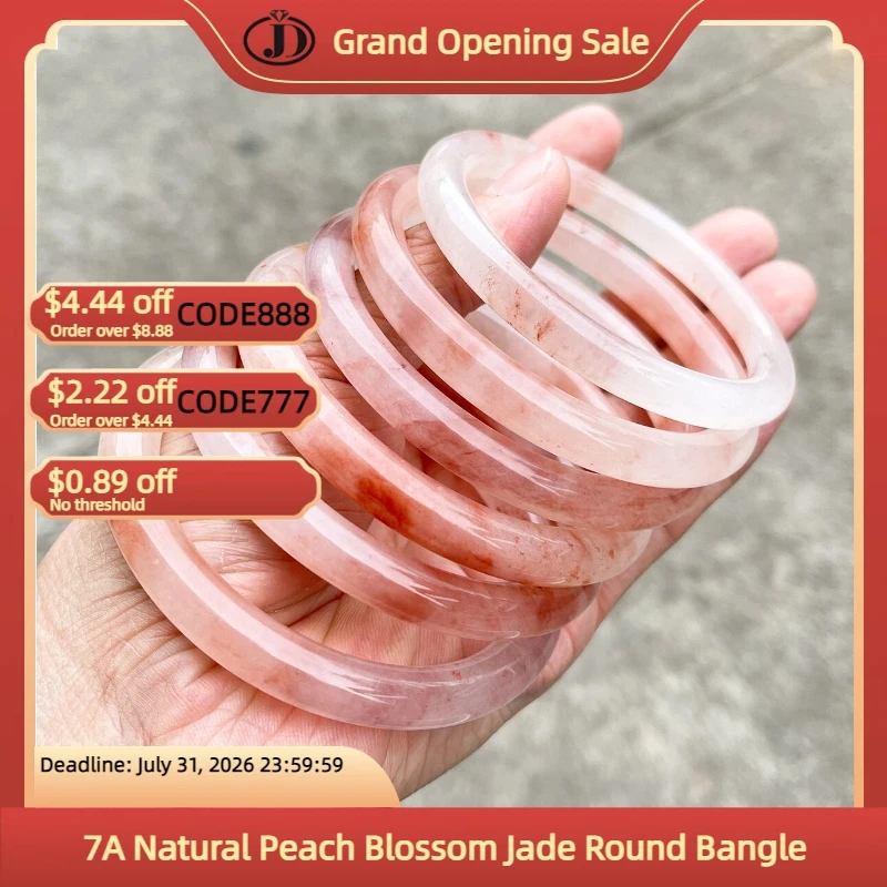 7A Natural Peach Blossom Jade Round Bangle Pink Translucent Stone Bracelet for Women Elegant Gift Jewelry bangle bracelet