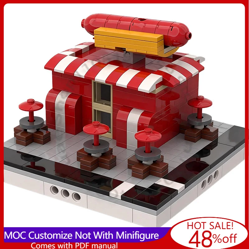 

Набор строительных блоков 359 деталей: Киоск хот-догов для мини-модульного города MOC, сборная модульная конструкция, игрушка-конструктор, подарок на Рождество