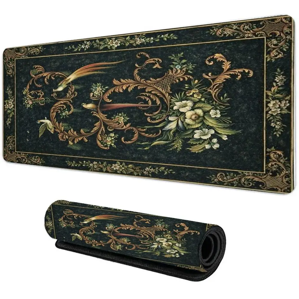 Mousepad com padrão estilo persa verde escuro, acessório de jogo para PC lavável e antiderrapante