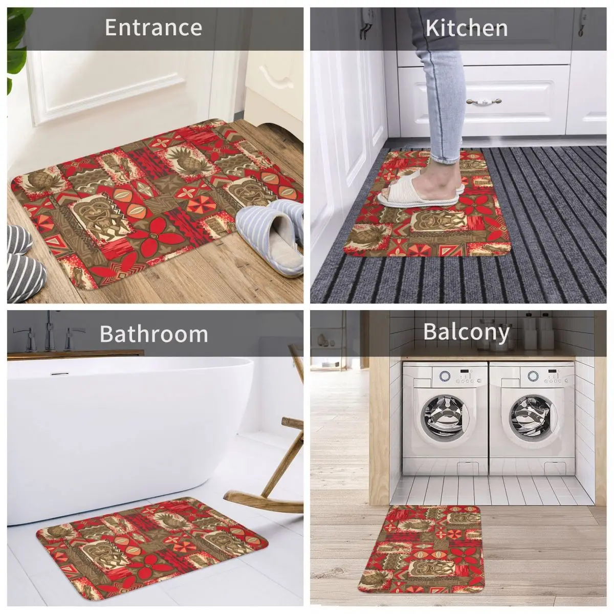 Pomaika I Tiki Hawaiian Vintage Tapa Red Brown Bath Mat Rug Home Doormat Living Room Carpet Balcony