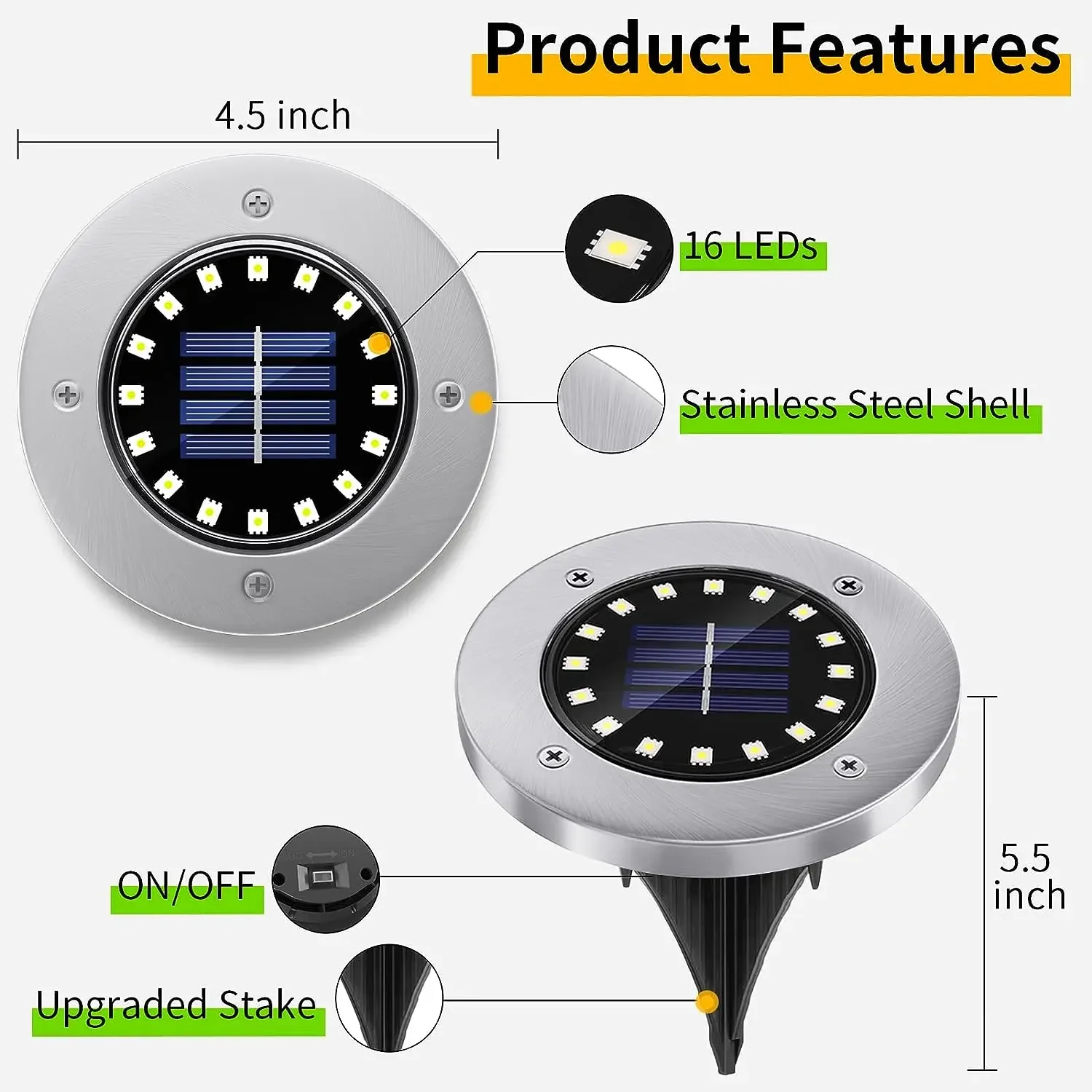 16 LEDs Bright Solar Ground Lights Outdoor Waterproof Solar Led light for Pathway Garden Yard Lawn Walkway Driveway Decoration