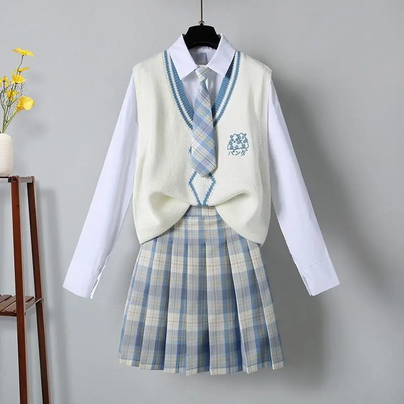 Autumn Spring Japanese Soft Girl Embroidery Jk Uniform Vest Skirt Girl Student British Sweater Knitted Vest Princess Tea Party