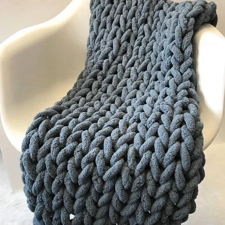 

Hot Sale Super Chunky Chenille Hand-woven wholesale High Quality Knitted Throw Blanket