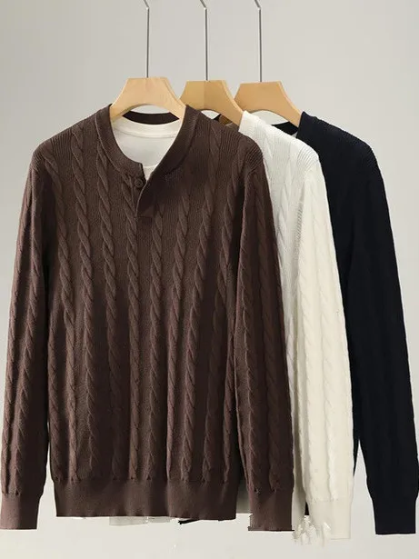 

Retro Classic Knitted Long Sve Sweater Autumn Sle Henry Collar Men's Faion Soft Fce Texture Vintage Aesthetic