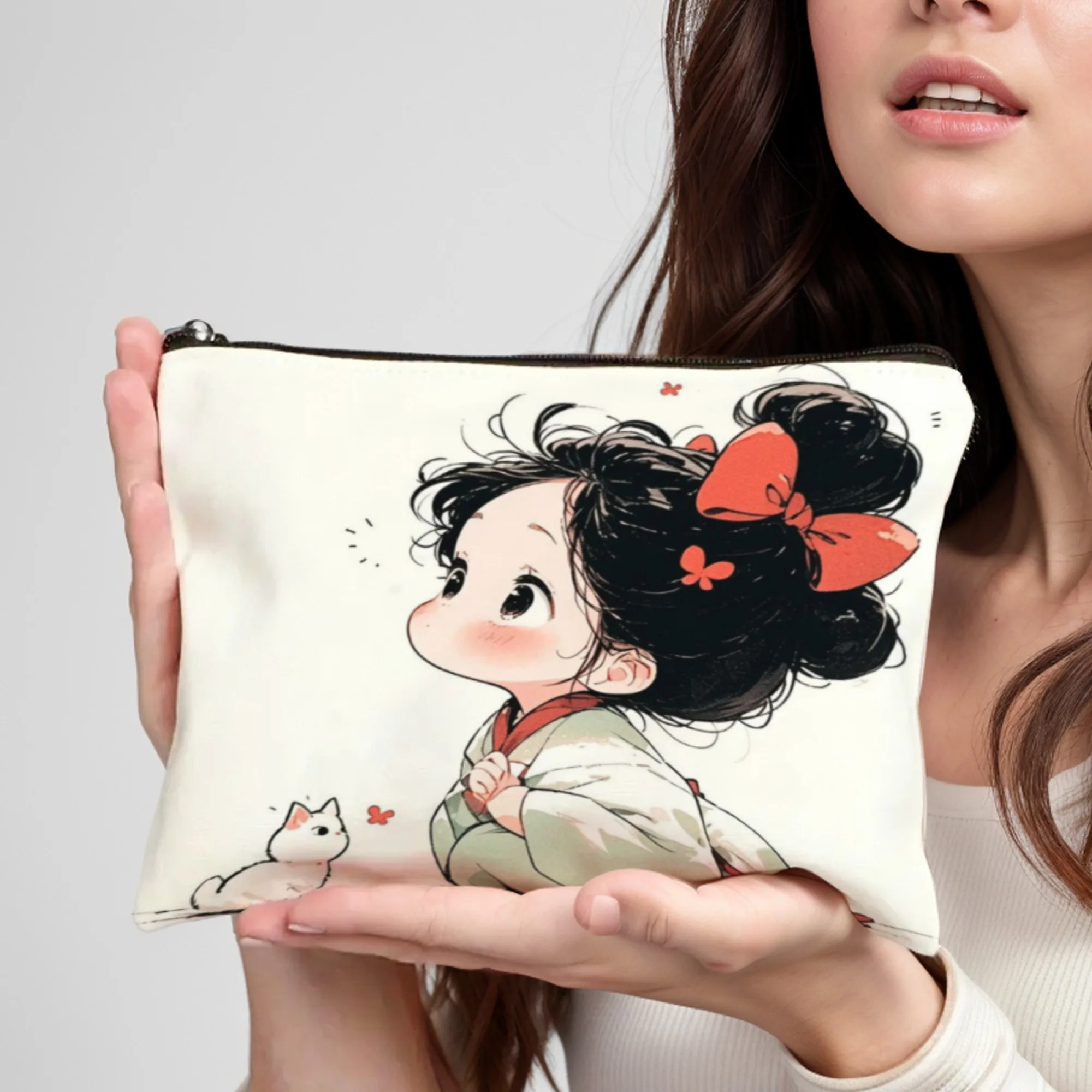 

Bow Girl Print Makeup Bag Lightweight Portable Cosmetic Case With Zipper Closure Ideal For Women Birthday Christmas Gifts