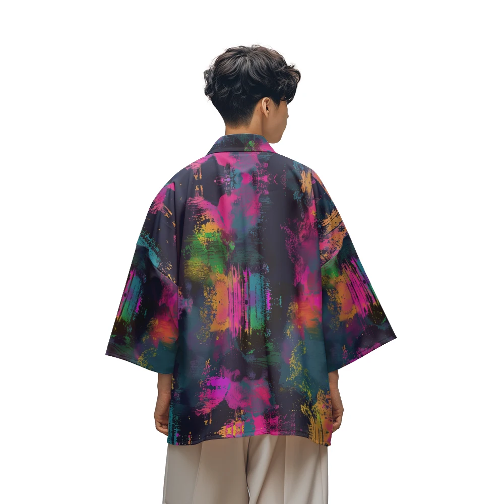 Classic Versatile Models Fashion Design Sense of Color Feather Weaving Dobby Men's Fashion Design Casual Kimono Men's Tops