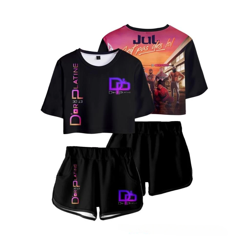 Two Piece Set JuL C'est Pas Des Lol T-shirt Crop Top and Shorts Sweat Suits 2 Piece Outfits JuL C'est Pas Des Lol Tops Women