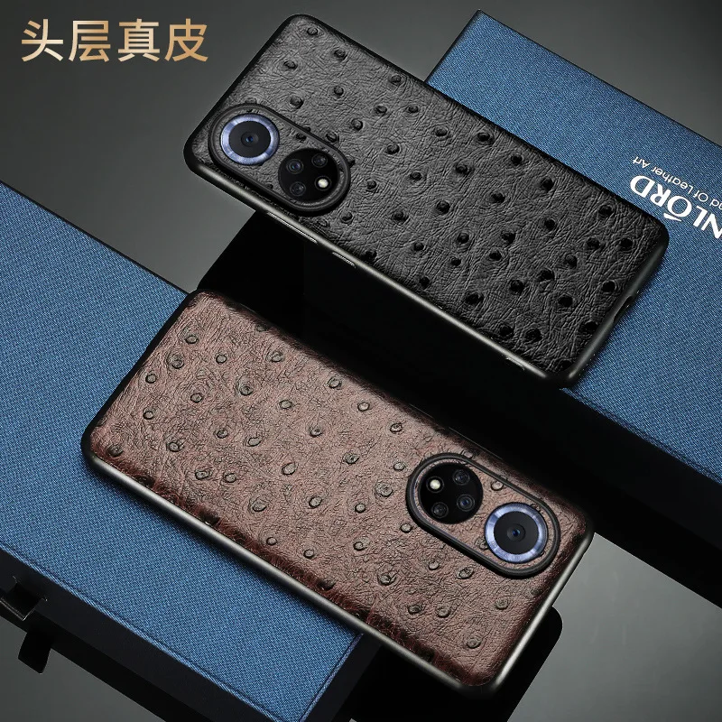 

Hot Sales Luxury Genuine Leather Ostrich Grain Phone Case For Huawei Nova 9 8 7 Nova9 Nova8 Nova7 Se Pro Full Protective Cover