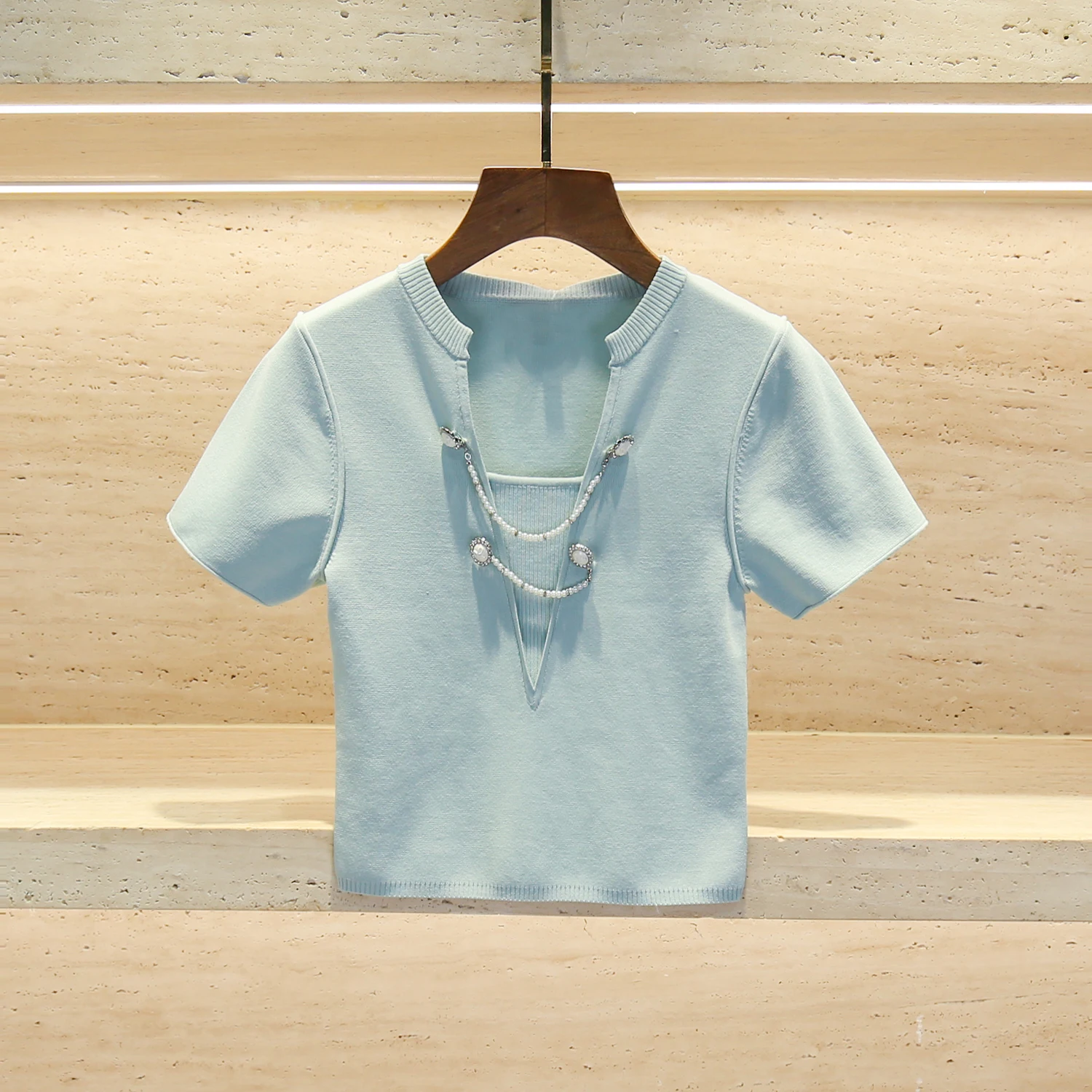 

High-End ort Knitted Sweater Chain Design Fre Sle Women's Faion Top Polyester Fiber Regular Sve Summer New Arrivals