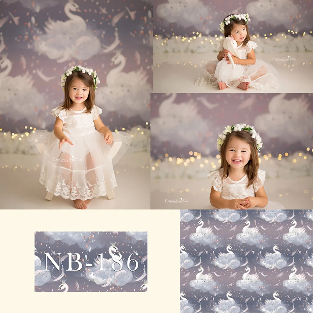 Mocsicka Swan Newborn Photography Backdrop Swan Background for Girls Portrait Cake Smash Milestone Photo Studio Prop