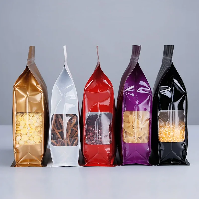 Customized Printing Color Mylar Eight Sided Sealed Window Standing Aluminum Foil Zipper Bag Pet Food,Nuts,Biscuit Packaging Bags