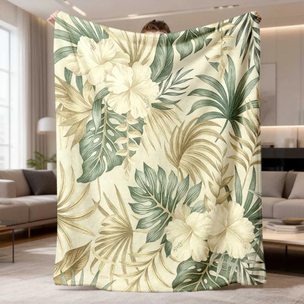 Giant Tropical Botanical Leaf Print Throw Blanket Jungle Decor Sofa Throw Cozy Large Housewarming Gift 150x200cm