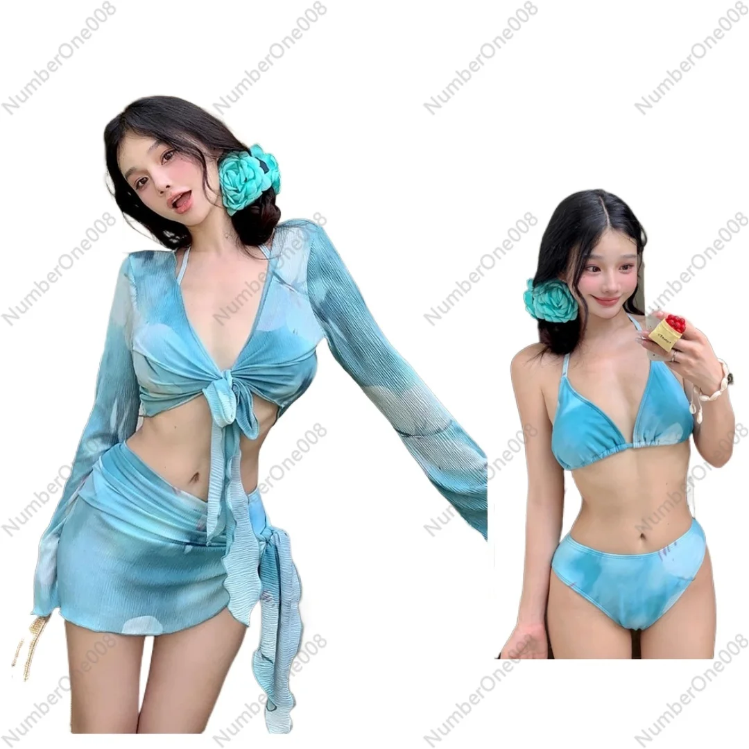 

Новый женский консервативный комплект бикини из 4 предметов | Сексуальный купальник пуш-ап для небольшой груди, купальник для горячих источников