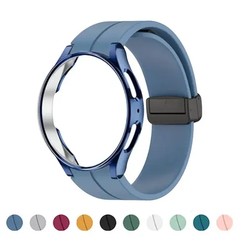 Original Silicone Strap+Case For Samsung Watch 4/5/6/7 40 44mm Watch 5Pro 45mm Magnetic Buckle Band Galaxy Watch 4 Classic 46mm