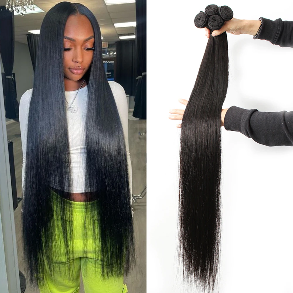 

32 inch Human Hair Bundles Remy Brazilian Hair Extension Bone Straight Waist-length Long Hair Wefts 1/3/4 pieces 28 30 32 Inches