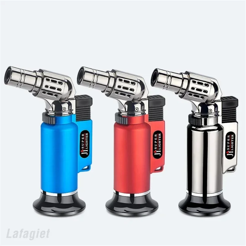 Metal Windproof Turbine Gas Lighter Flame Powerful Spray Gun Blue Flame Cigar Lighter Welding Torch Kitchen Cooking Adjustable