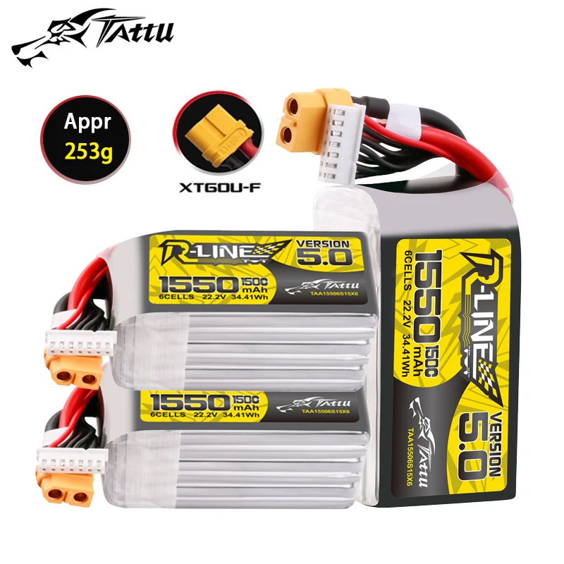 TATTU-R-LINE 5.0 22.2V 1550mAh 150C LiPo Battery With XT60 Plug For RC Helicopter Quadcopter FPV Racing Drone Parts 6S Battery