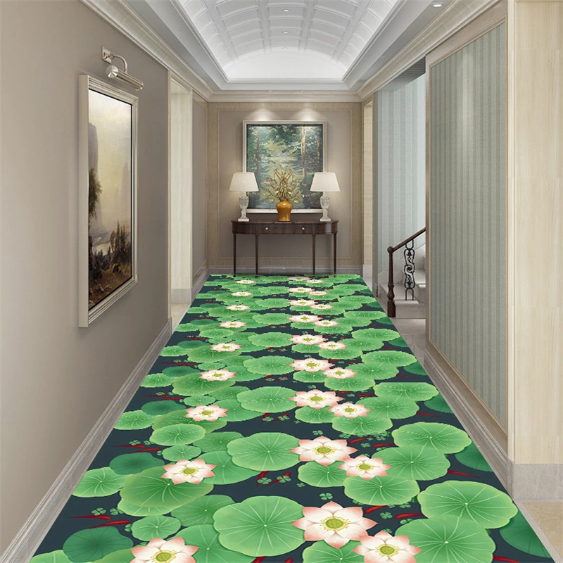 Lotus Leaf Flower Corridor Hallway Rug Carpet Floral Living Room Area Rug 3D Carpets for Kitchen Bedroom Rug Entrance Doormat