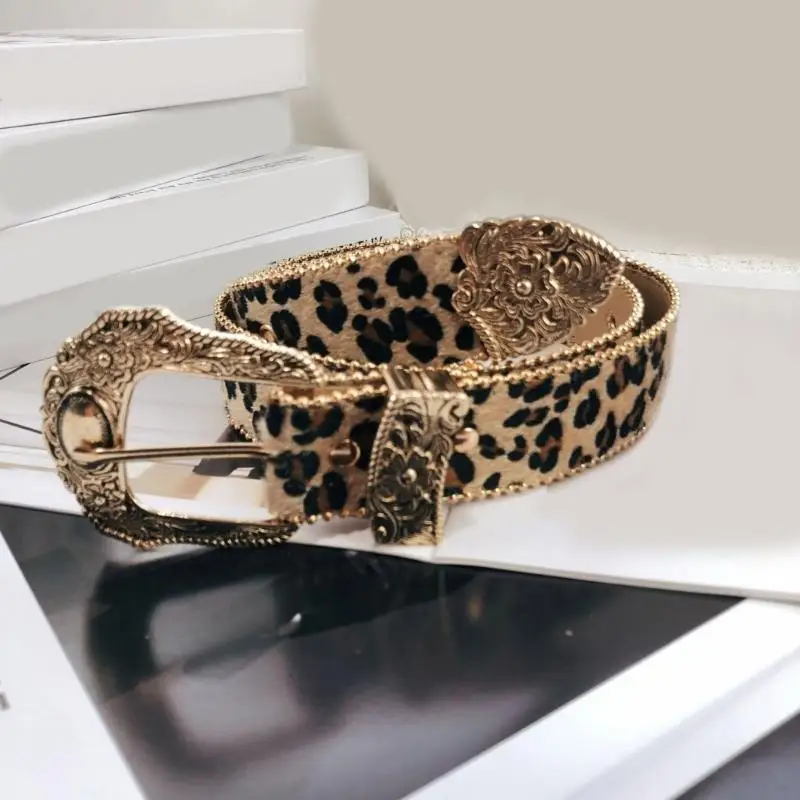 62CC Subculture Belt 2000s Leopard Print Belt for Jeans Shorts Belt Women Waist Decors