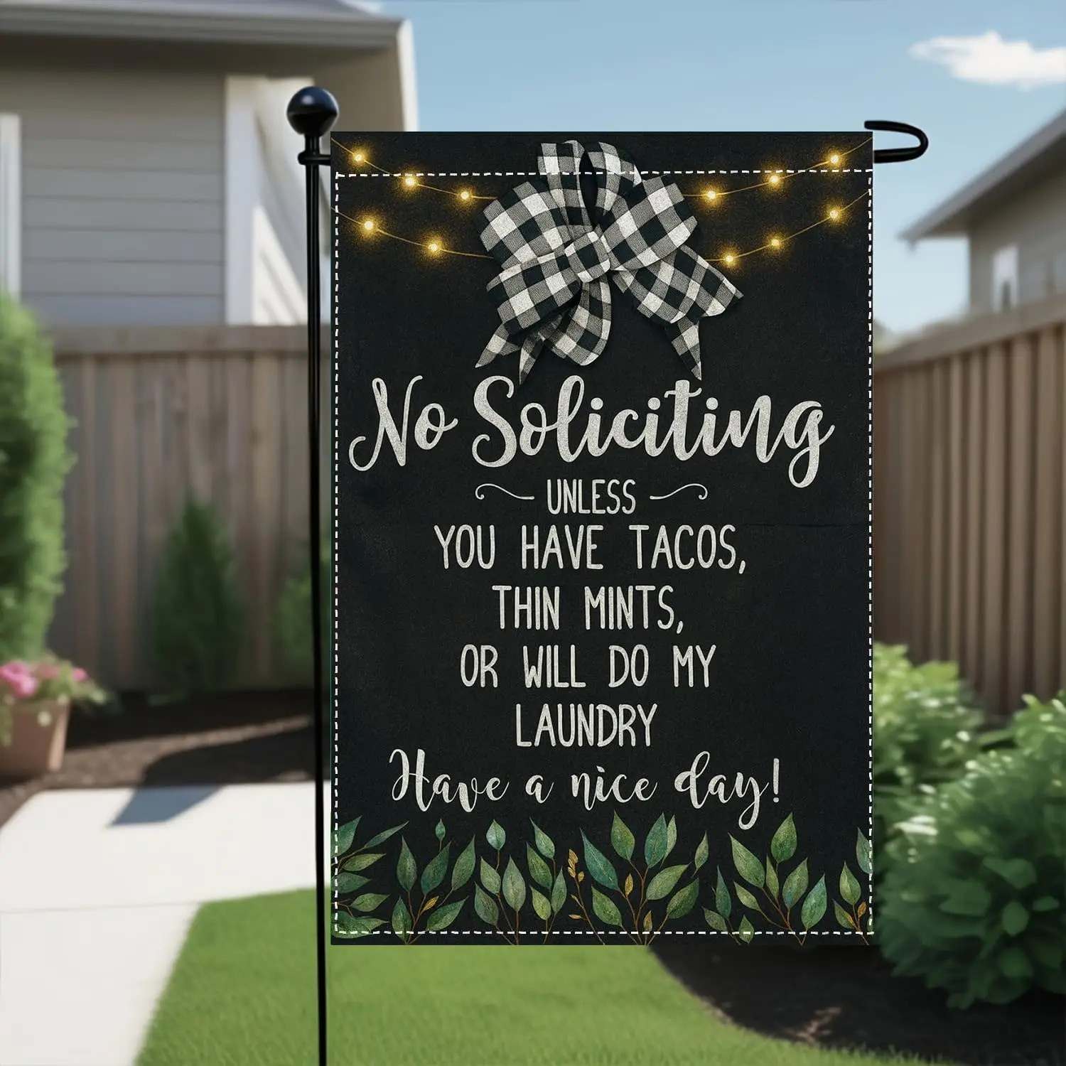 No Soliciting Garden Flag 12x18 Inch Funny Double Sided Polyester Outdoor Yard Flag for Porch Lawn or Front Door LLX PPM