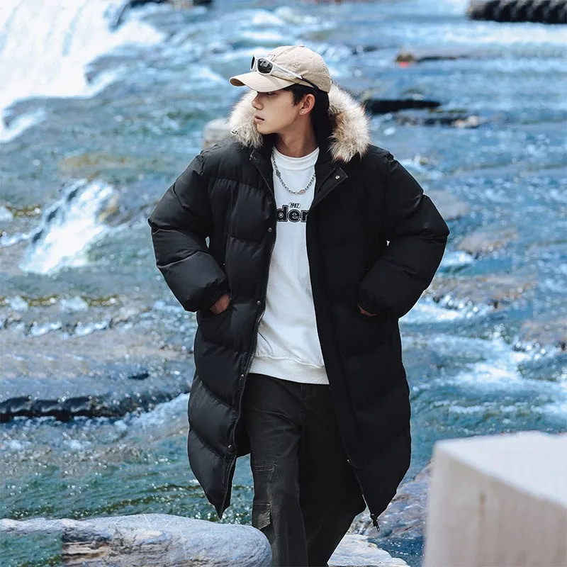 

Winter Thiened Casual Men's down Cotton Jaet Coat Middle-Length Quilted Warm Cred Straight Hemline Workwear Sle