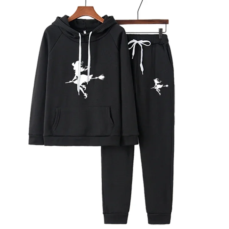 

2024 New Women Sport 2 Piece Set Fashion Solid Tracksuits Thick Warm Hooded Sweatshirt Girly Print Ladies Y2k Streetwear Clothes