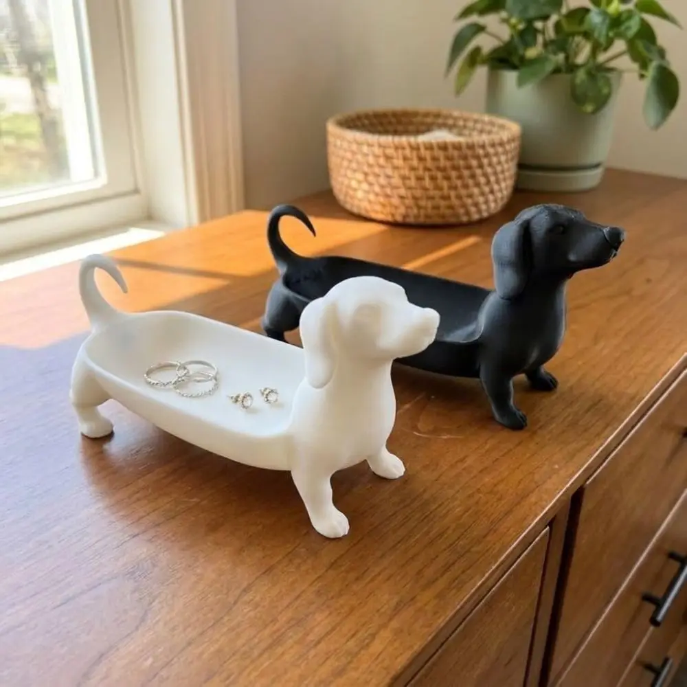 3D Printed Dachshund Storage Tray Solid Color Minimalist Style Jewelry Catchall Dish Plastic Pet Theme Sausage Dog Planter