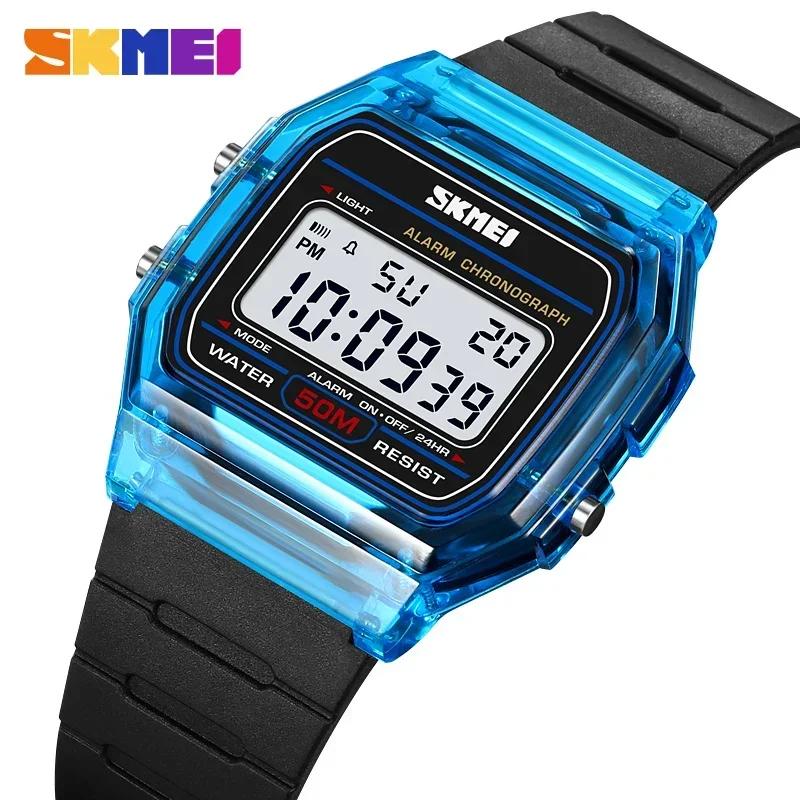 SKMEI Ladies Wristwatch Shockproof Back Light Display Stopwatch Digital Watches Women reloj mujer Transparent TPU Strap 2056