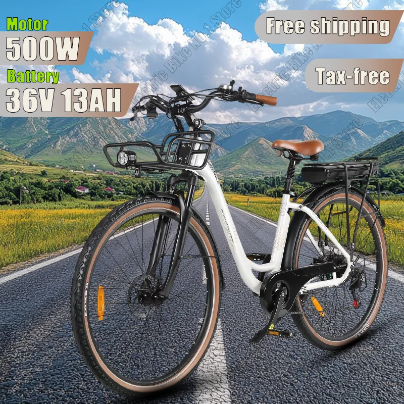 2024 New SAMEBIKE RS-A07 With Basket Electric Bicycle 500W 36V13AH lithium Battery Electric Bike 28 inch Tire 7 Speed City Ebike