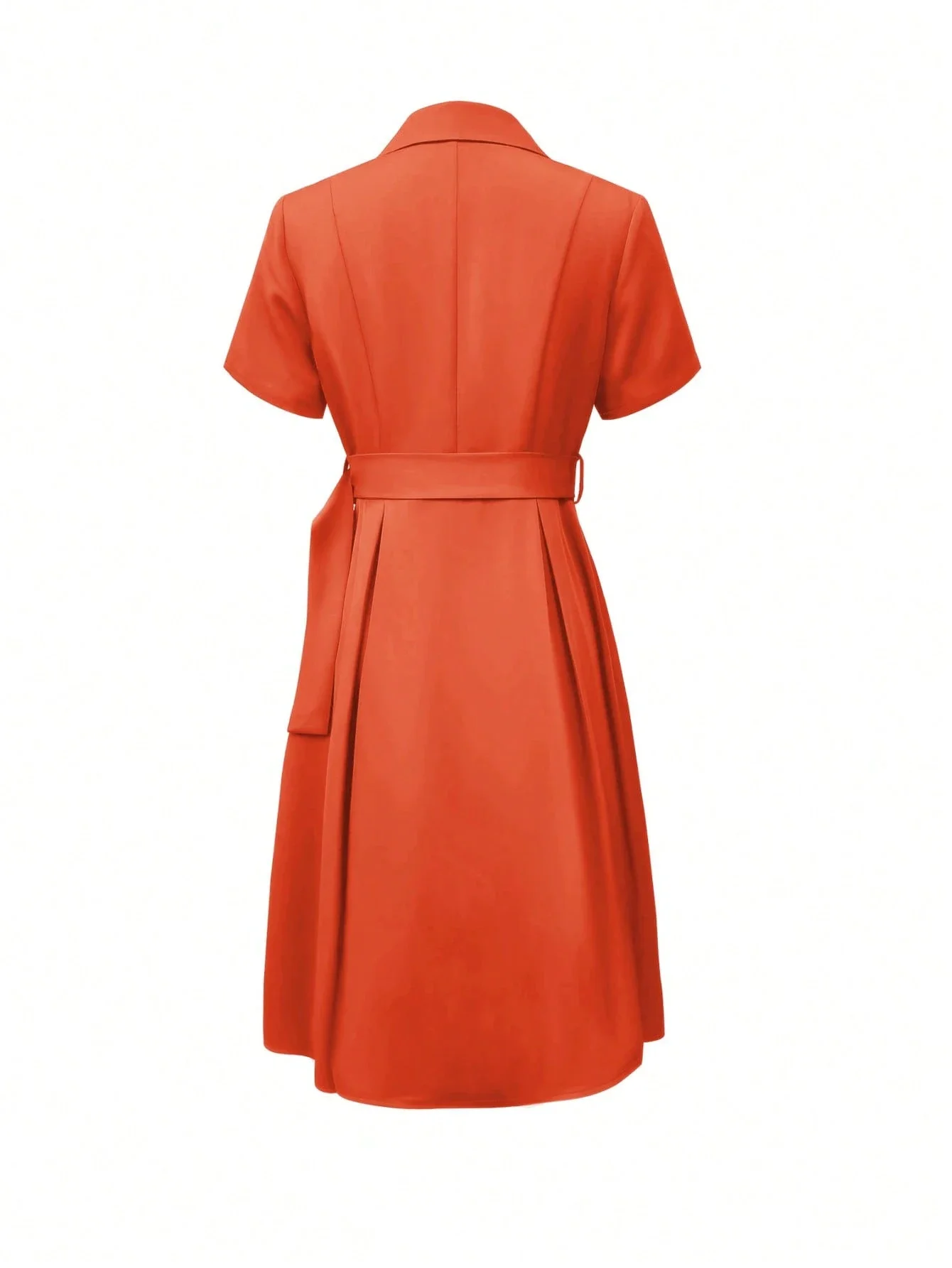 

Оранжевое платье-блейзер А-силуэта с короткими рукавами, воротником, поясом на талии и плиссированной юбкой